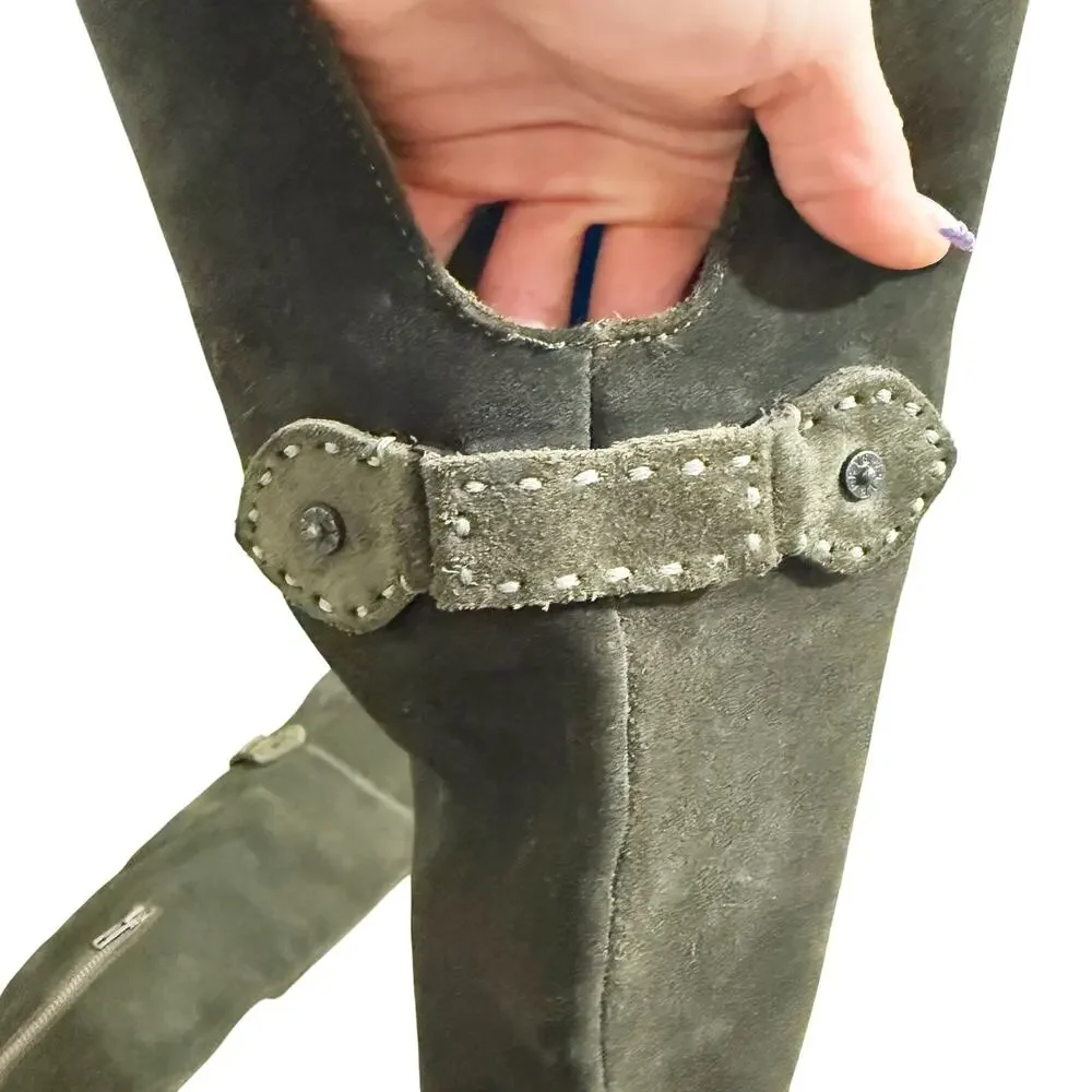 Frye Moss Green Suede Over the Knee Boots Women's Size 7 EUC Pull On/Side Zip